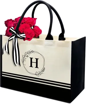 FOURTH WING Personalized Initial Canvas Beach Bag,Monogrammed Gift Tote Bag for Women,Gift for Birthday Wedding Bridesmaid