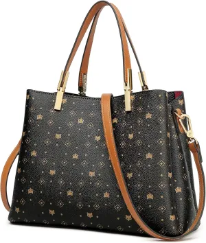 FOXLOVER PVC Leather Satchel Bags for Women Crossbody Purses Top-Handle Handbag Medium Size Tote Multi-Compartment