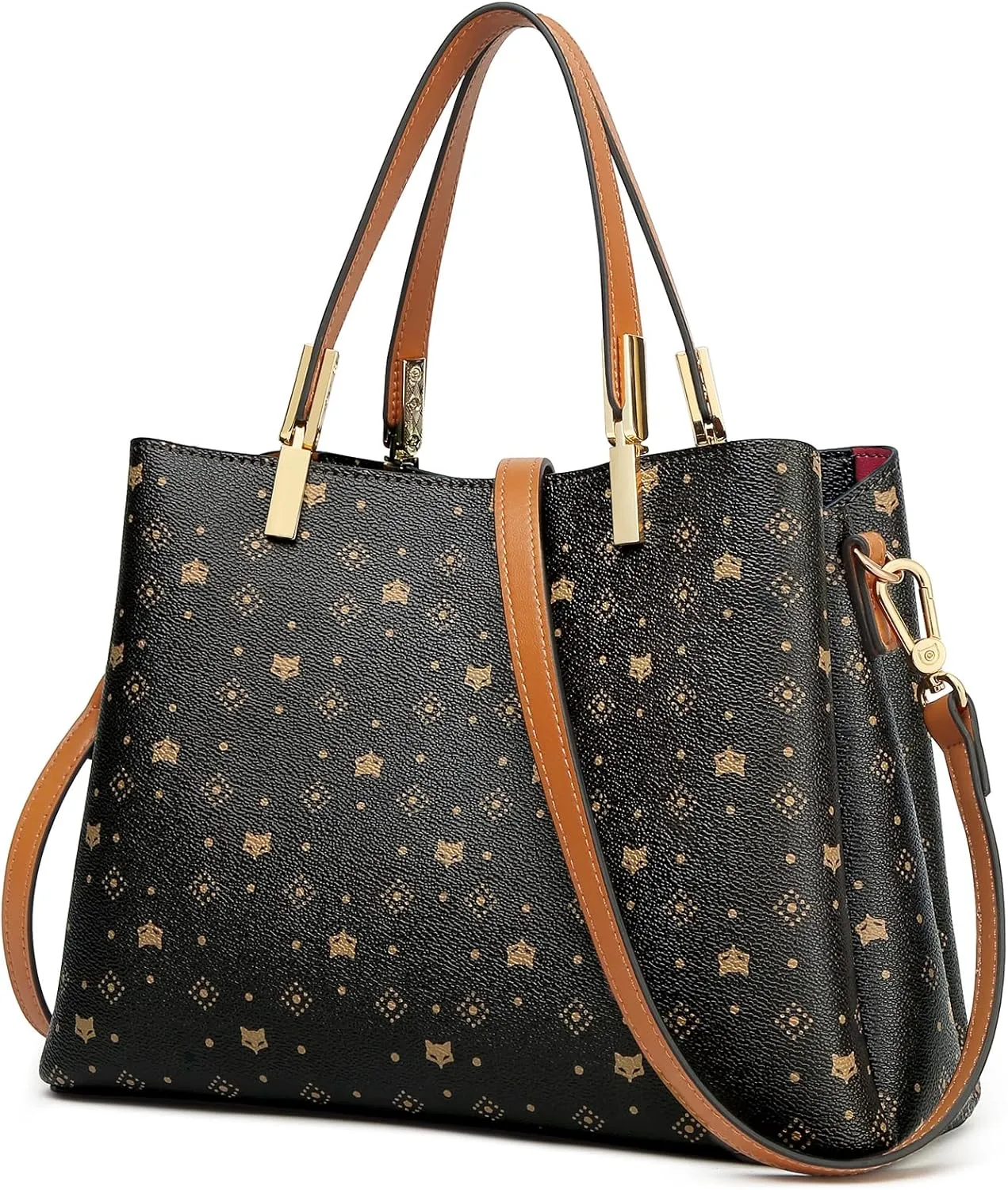 FOXLOVER PVC Leather Satchel Bags for Women Crossbody Purses Top-Handle Handbag Medium Size Tote Multi-Compartment