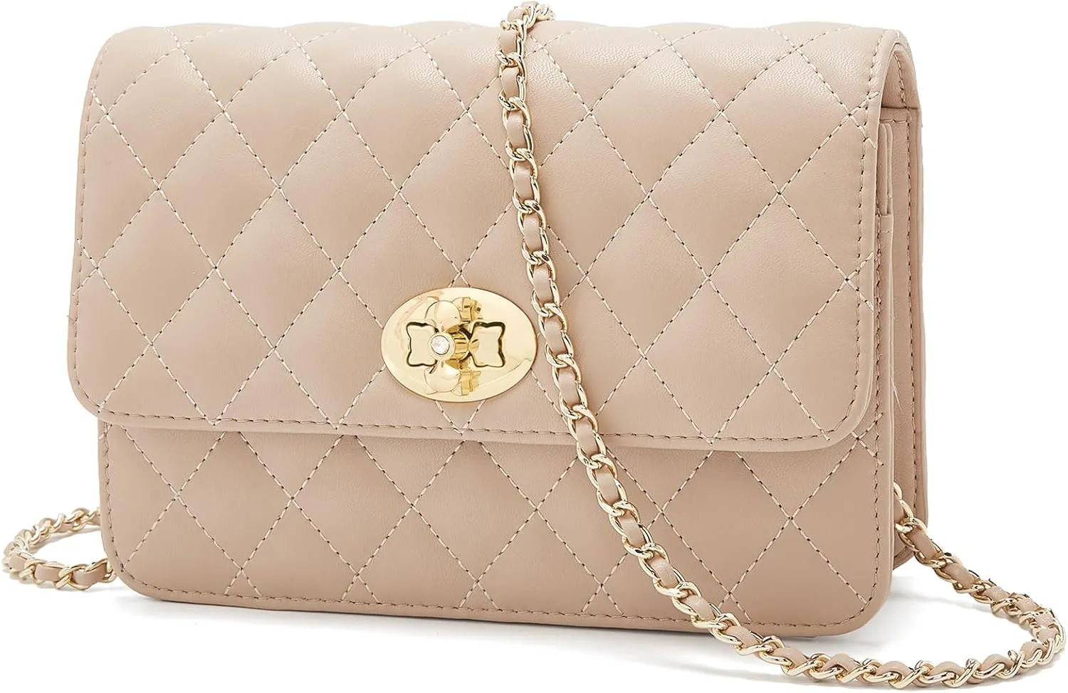 FOXLOVER Quilted Crossbody Purse for Women Faux Leather Trendy Ladies Shoulder Bag with Chain