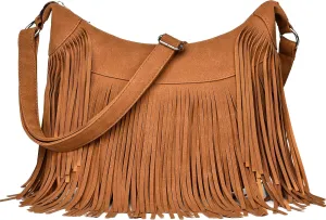 Fringe Hobo Bags for Women Vintage Suede Crossbody Bag Hippie Western Cowgirl Purses Tassel Shoulder Bag