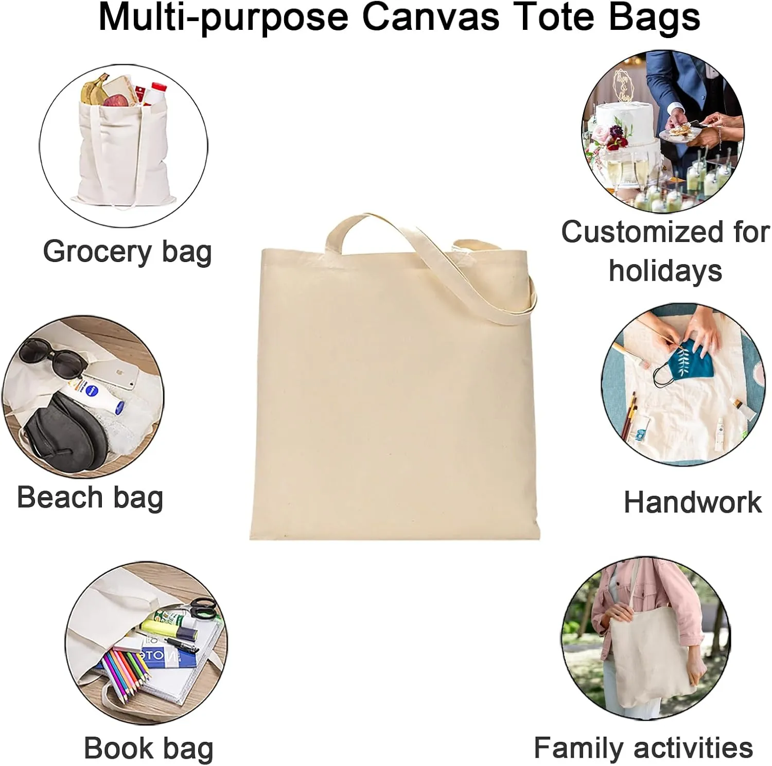 FunisFun 12 Pack Blank Canvas Tote Bags Bulk Reusable Shopping Grocery Bag for Crafts with a PTFE Teflon Sheet DIY