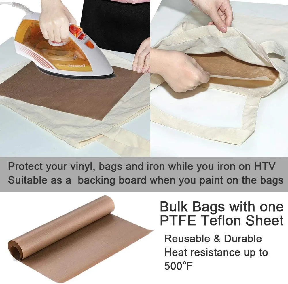FunisFun 12 Pack Blank Canvas Tote Bags Bulk Reusable Shopping Grocery Bag for Crafts with a PTFE Teflon Sheet DIY