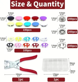 FUPUAII Snap Fasteners Tool Kit Hollow and Solid Metal Prong Snaps Buttons with Setting Tool for Clothing Crafting Sewing,Leather Snaps Buttons for Jeans Wears Bags(10 Colors,9,5mm)