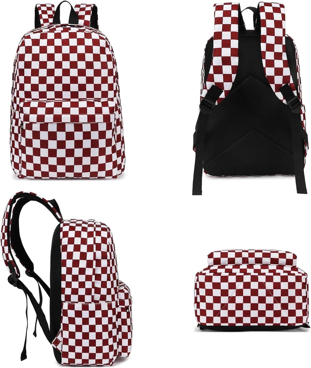 Fuyicat Checkered School Backpack for Girls, Kids Teens Elementary Middle School Bag Women College Bookbag Laptop Backpacks (Wine Red)