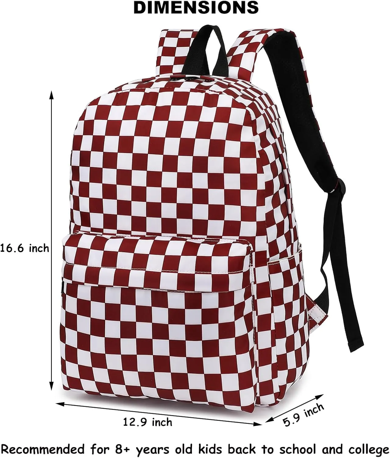 Fuyicat Checkered School Backpack for Girls, Kids Teens Elementary Middle School Bag Women College Bookbag Laptop Backpacks (Wine Red)