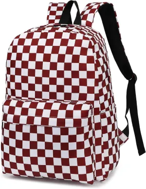 Fuyicat Checkered School Backpack for Girls, Kids Teens Elementary Middle School Bag Women College Bookbag Laptop Backpacks (Wine Red)