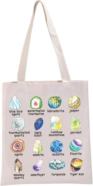 G2TUP Crystal Lover Gift Gemstone Type Tote Bag Crystal and Minerals Lover Handbag Geology Teacher Appreciation Gift