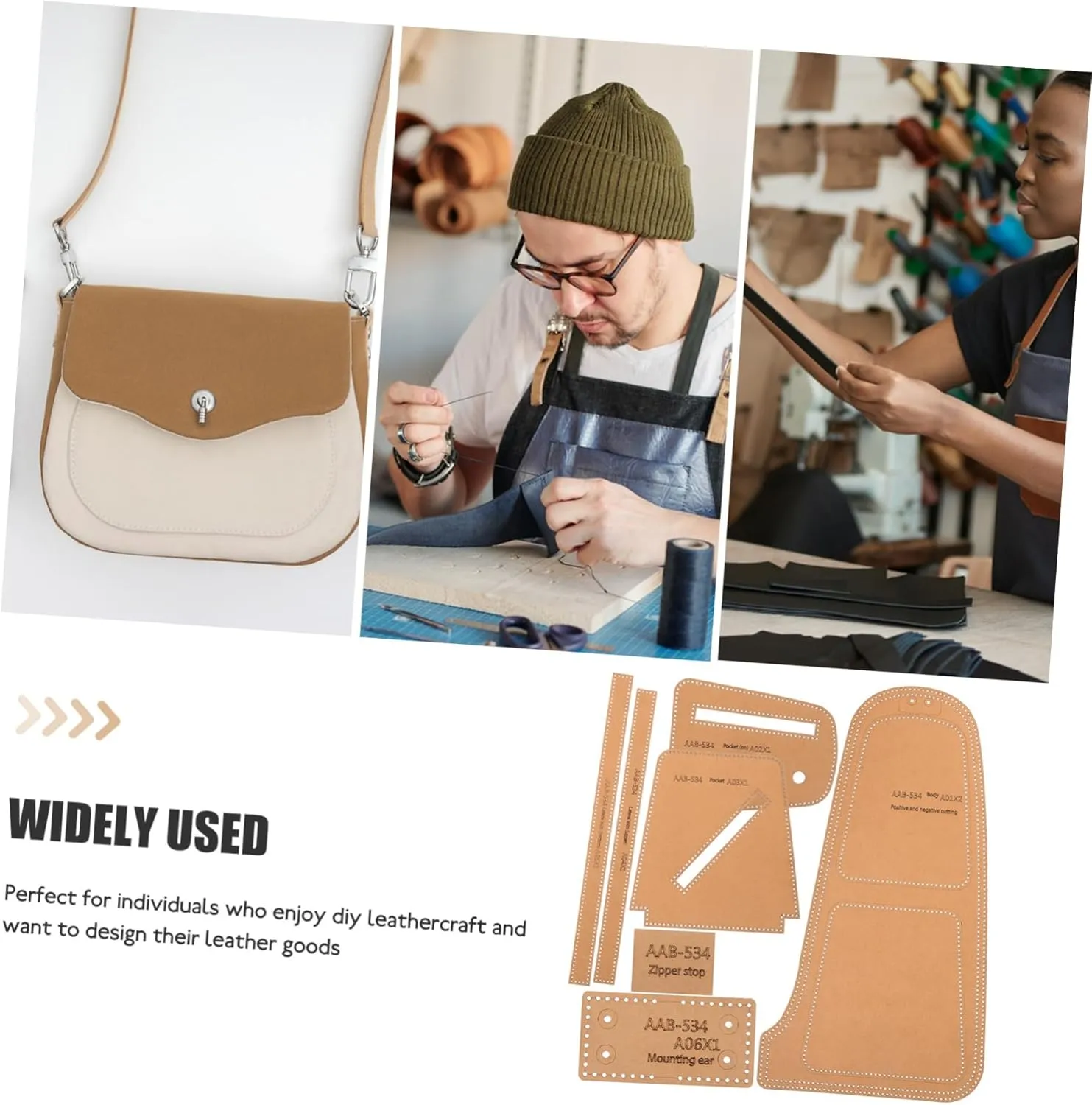 Gadpiparty 3 Sets Leather Craft Stencils Patterns Chest Bag Sewing Cross Bags Patterns Purse Template Leather Cutting Dies Kraft Cardboard