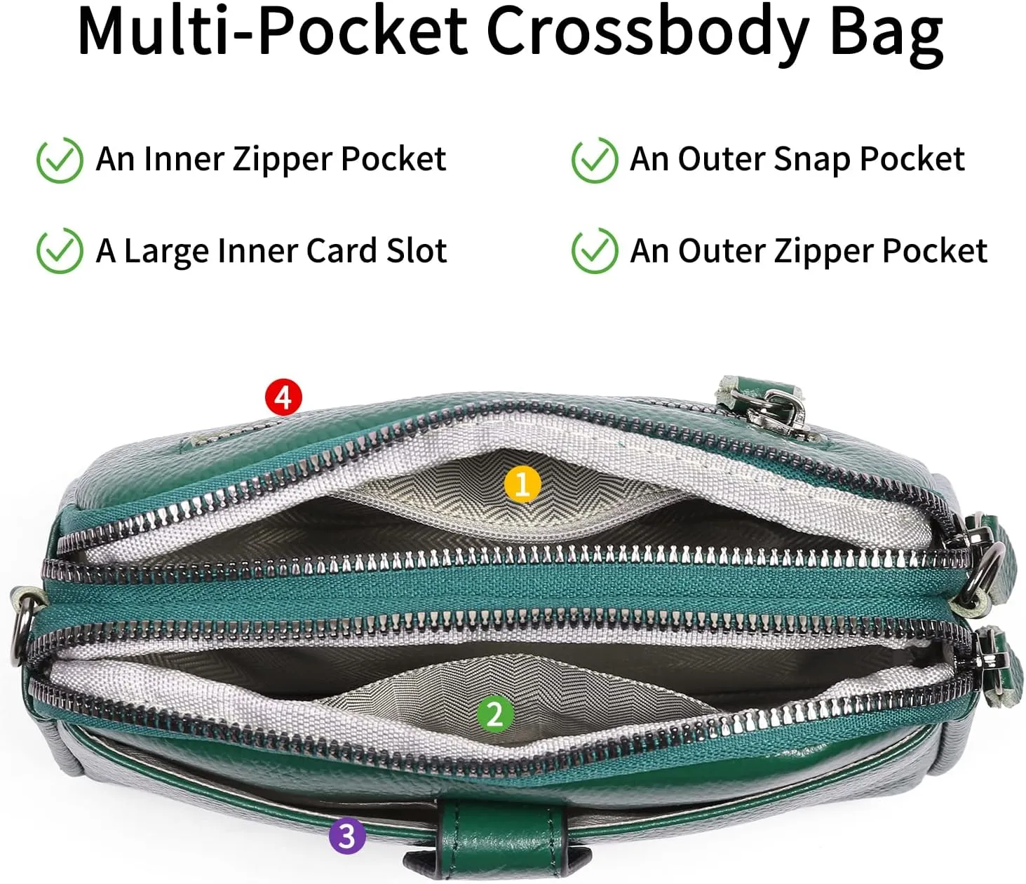 GAEKEAO Crossbody Bags for Women Small Genuine Leather Shoulder Purse Cross Body Bag with Wristlet Top Zipper