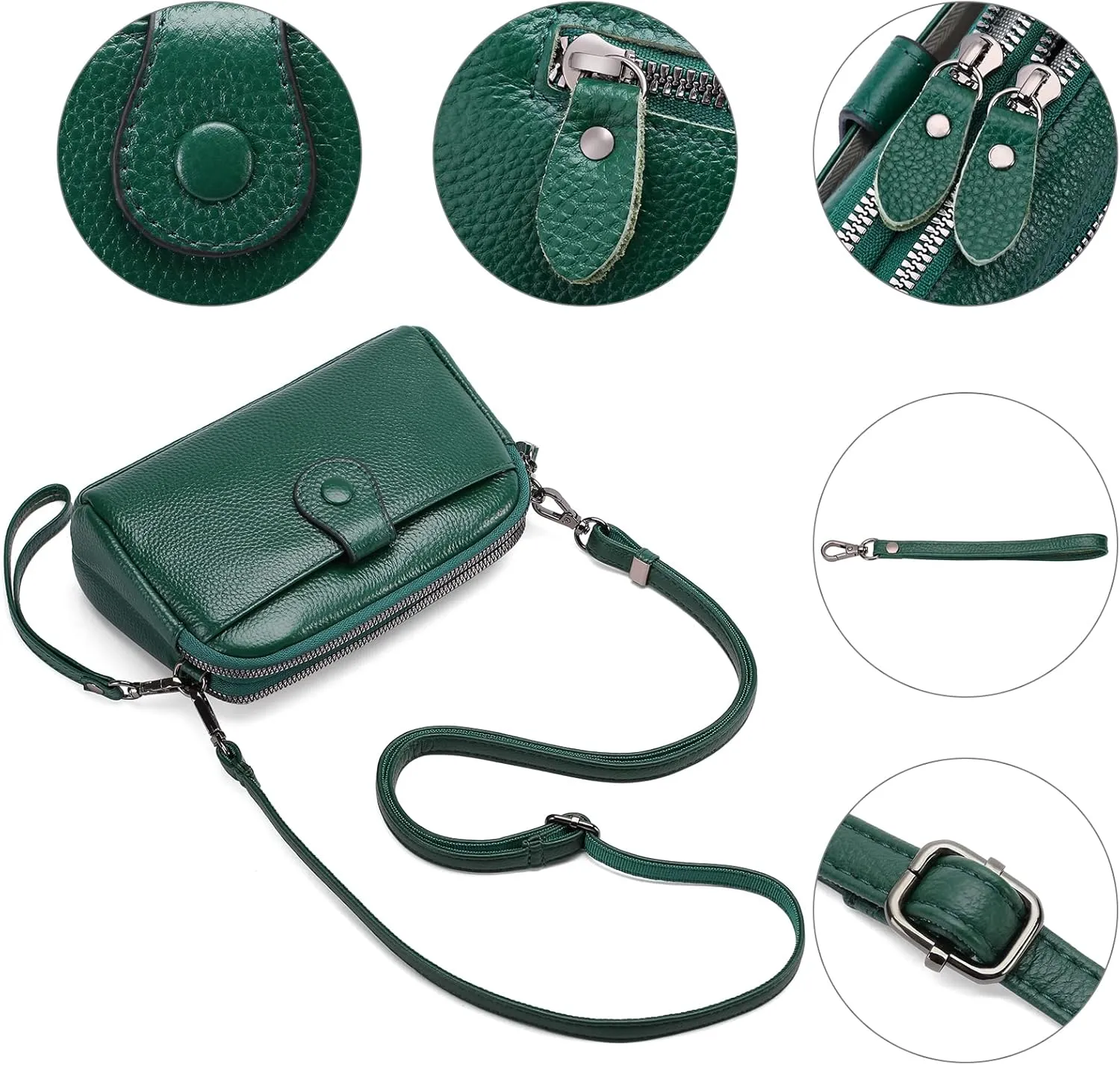 GAEKEAO Crossbody Bags for Women Small Genuine Leather Shoulder Purse Cross Body Bag with Wristlet Top Zipper