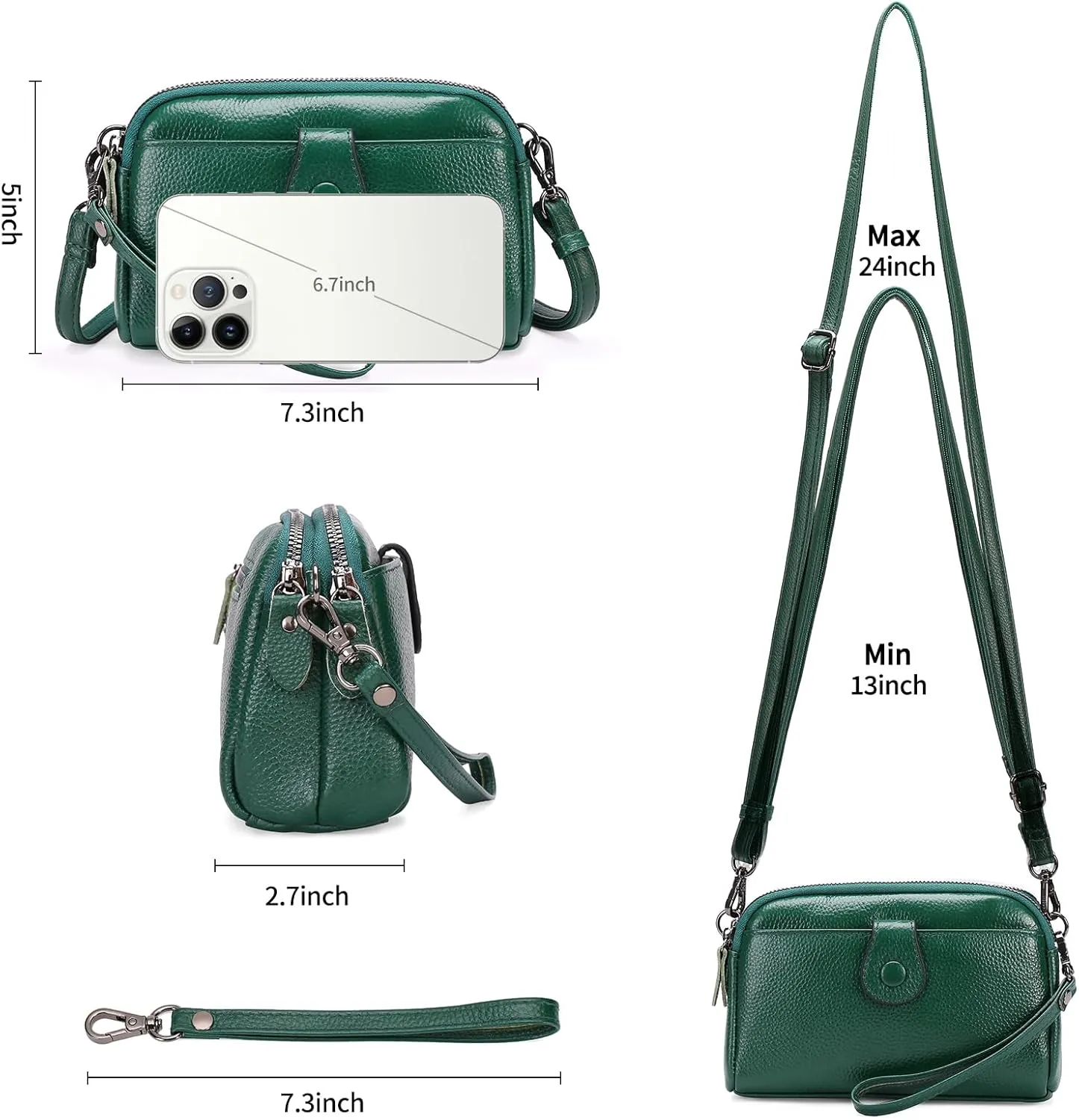 GAEKEAO Crossbody Bags for Women Small Genuine Leather Shoulder Purse Cross Body Bag with Wristlet Top Zipper