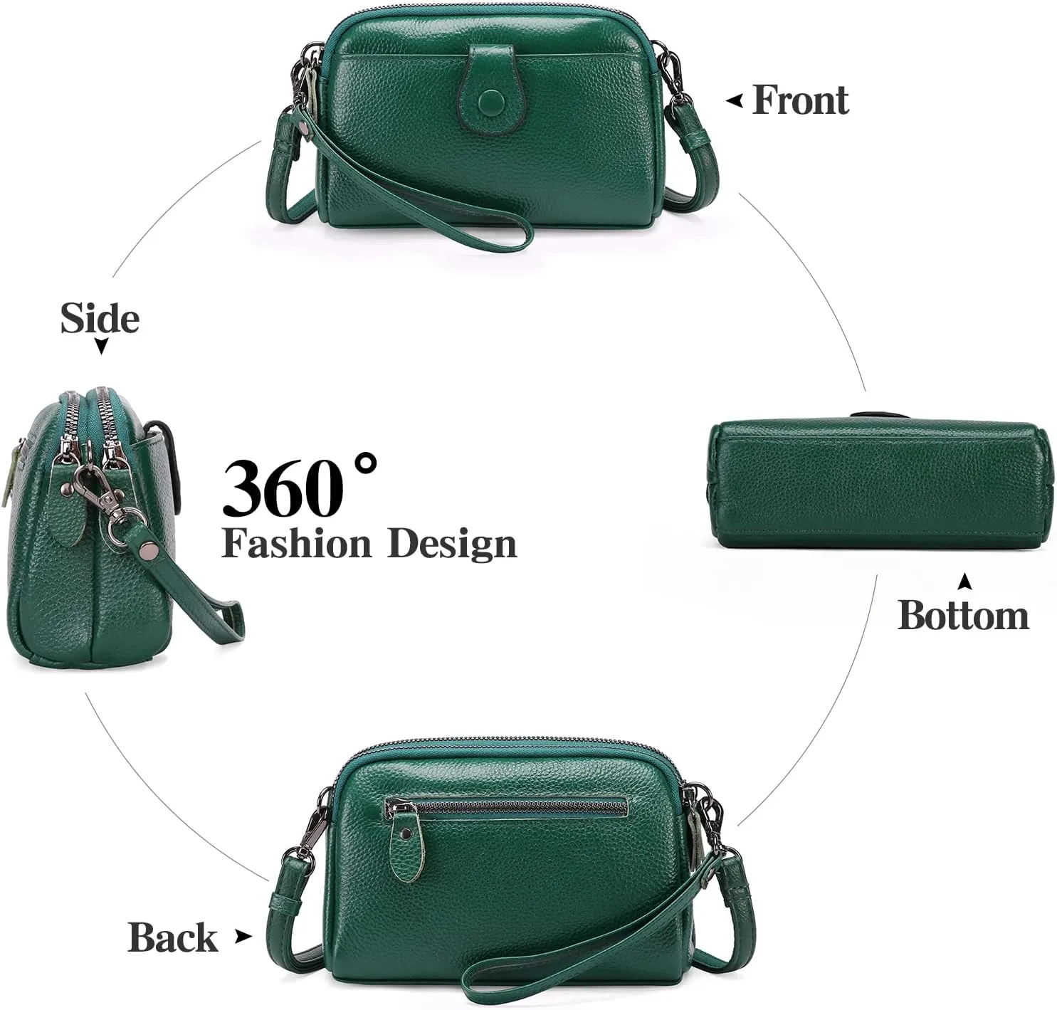 GAEKEAO Crossbody Bags for Women Small Genuine Leather Shoulder Purse Cross Body Bag with Wristlet Top Zipper