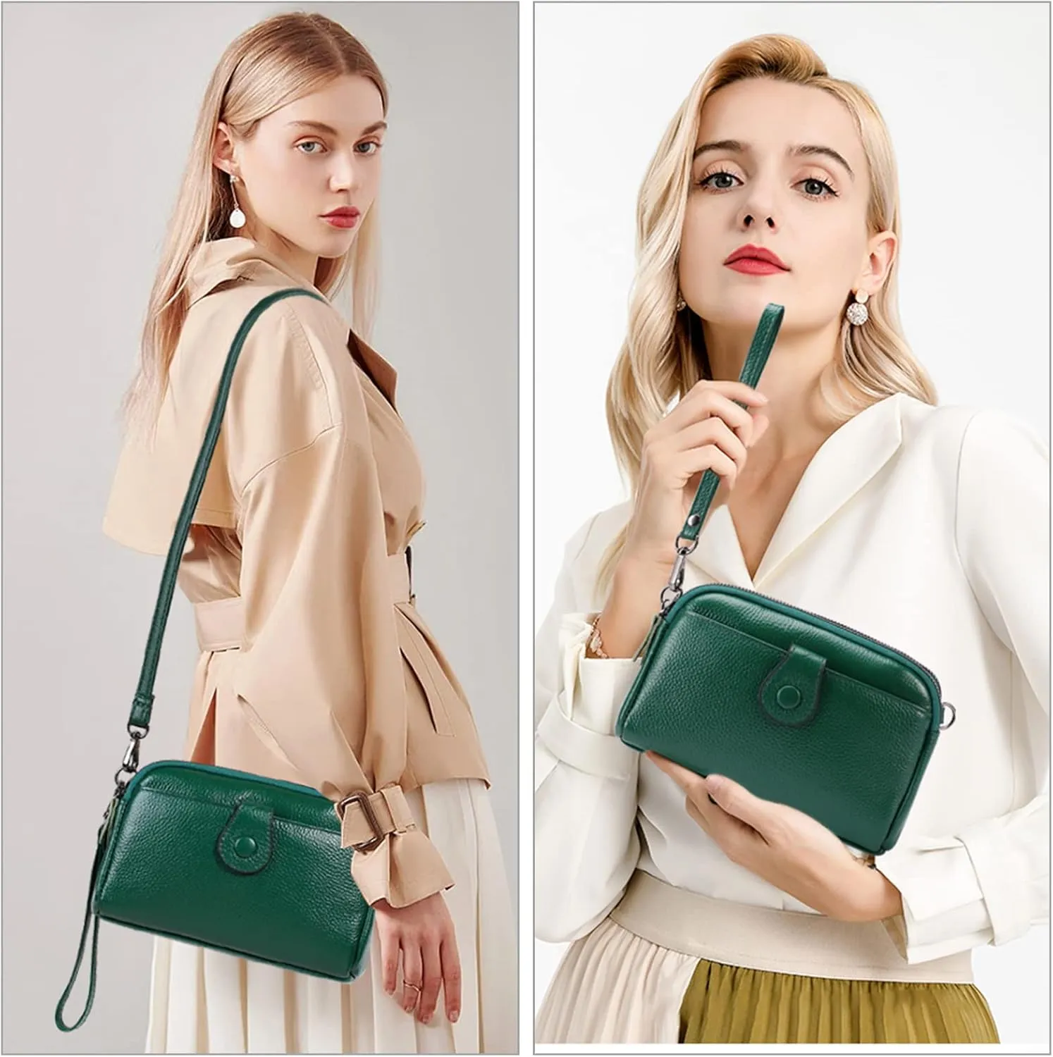 GAEKEAO Crossbody Bags for Women Small Genuine Leather Shoulder Purse Cross Body Bag with Wristlet Top Zipper