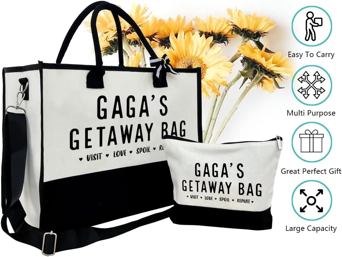 GAGA's Canvas Beach & Tote Bag - Perfect for Picnic, Shopping, Holiday & Camping - Birthday Gift for Grandparents