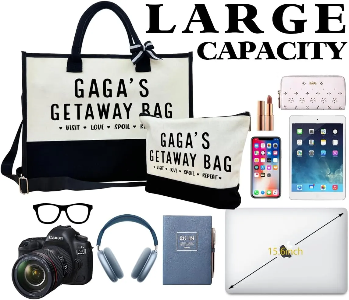 GAGA's Canvas Beach & Tote Bag - Perfect for Picnic, Shopping, Holiday & Camping - Birthday Gift for Grandparents