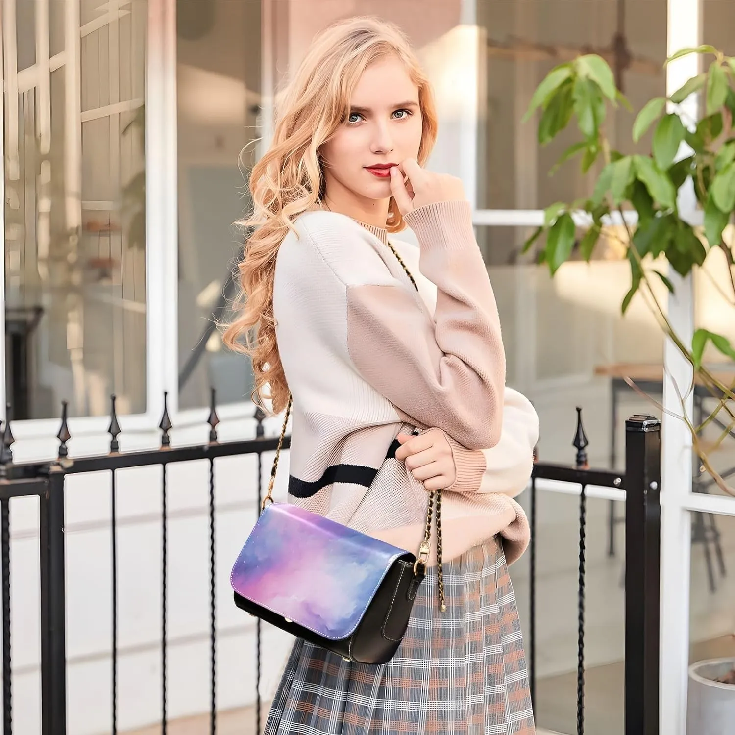GAIGEO Beautiful Flowers and Butterflies Womens Leather Shoulder Bags, Leather Crossbody Purses, Leather Crossbody Bags