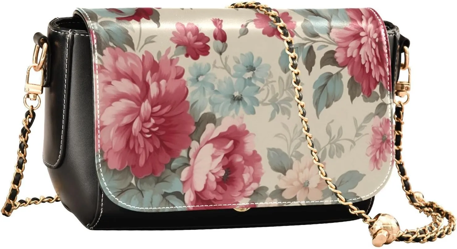 GAIGEO Beautiful Flowers and Butterflies Womens Leather Shoulder Bags, Leather Crossbody Purses, Leather Crossbody Bags