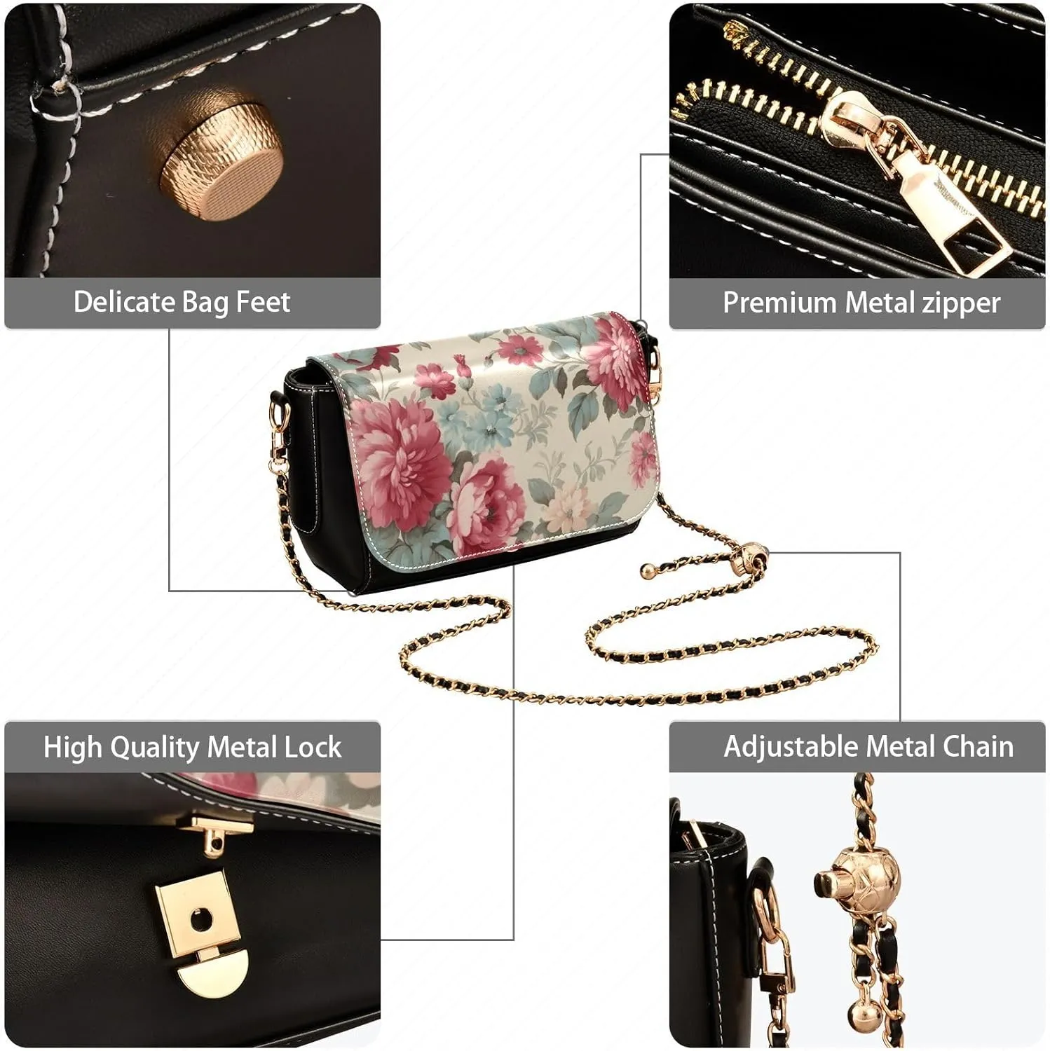 GAIGEO Beautiful Flowers and Butterflies Womens Leather Shoulder Bags, Leather Crossbody Purses, Leather Crossbody Bags