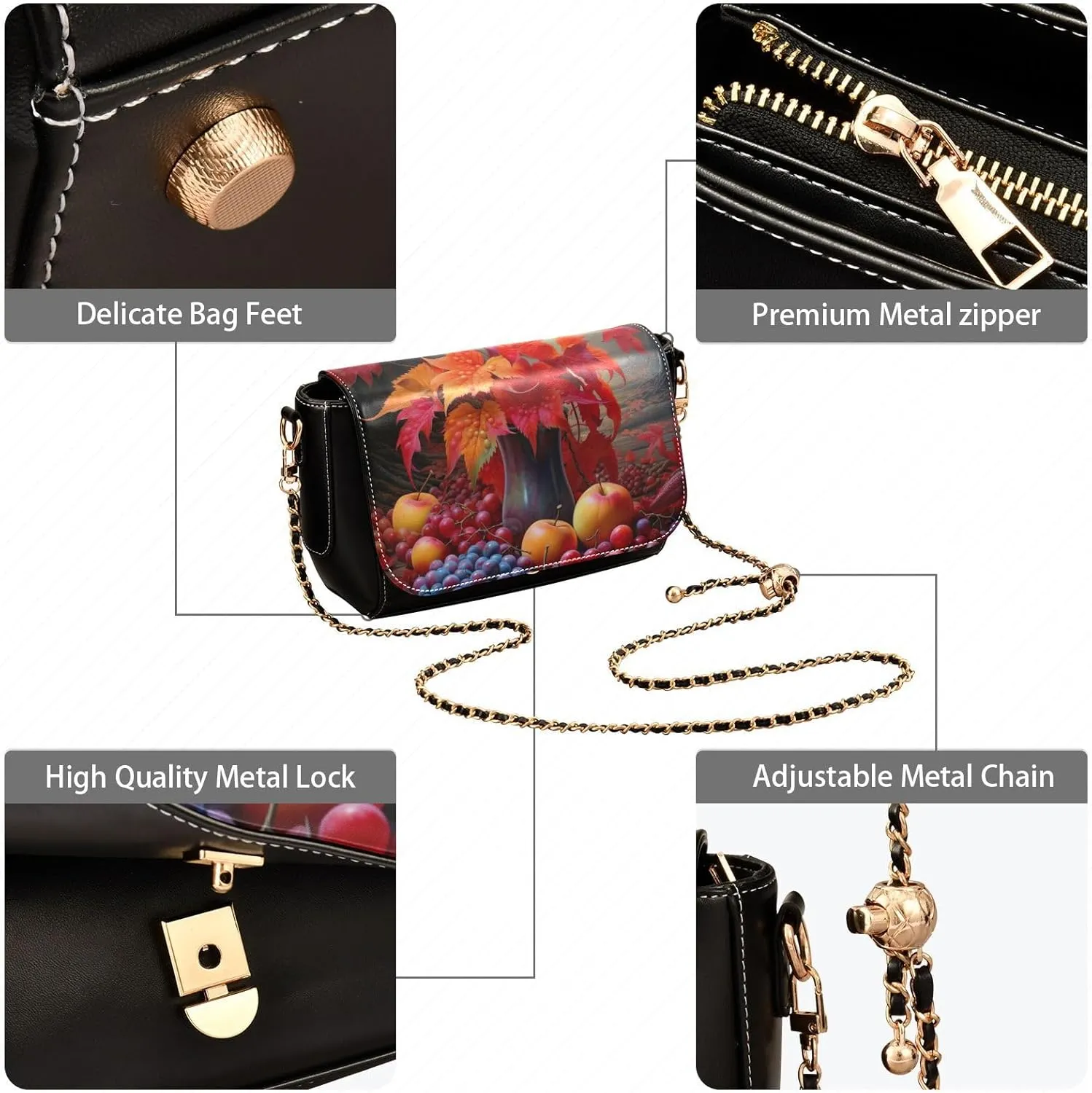 GAIGEO Dark Fall Foliage Medium Shoulder Bag for Women, Crossbody Leather Bag, Womens Leather Crossbody Purse