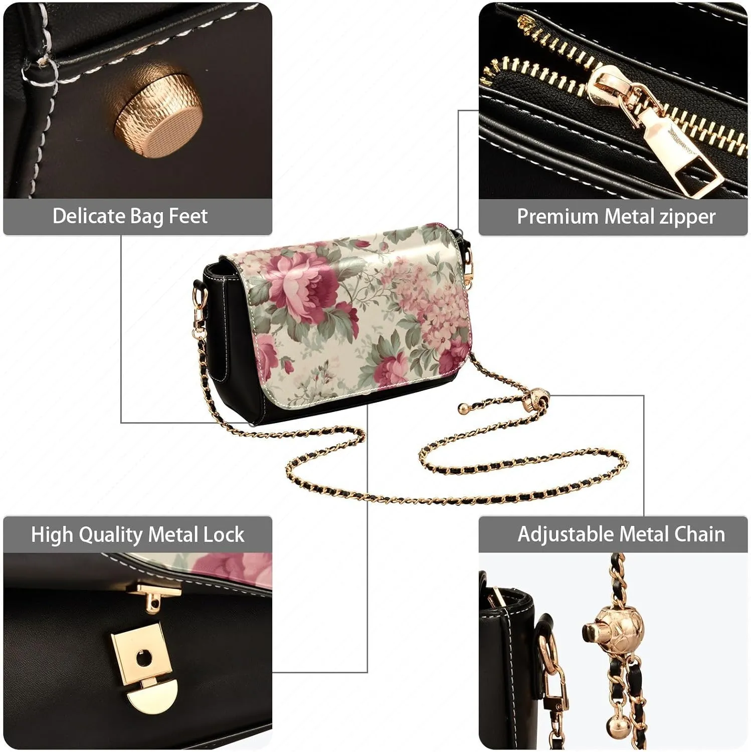 GAIGEO Roses and Dragonflies Leather Women Crossbody Bag, Leather Purses for Women Crossbody Bag, Women's Shoulder Bag
