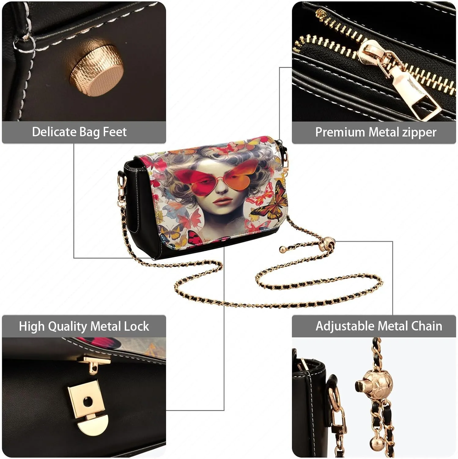 GAIGEO Roses and Dragonflies Leather Women Crossbody Bag, Leather Purses for Women Crossbody Bag, Women's Shoulder Bag