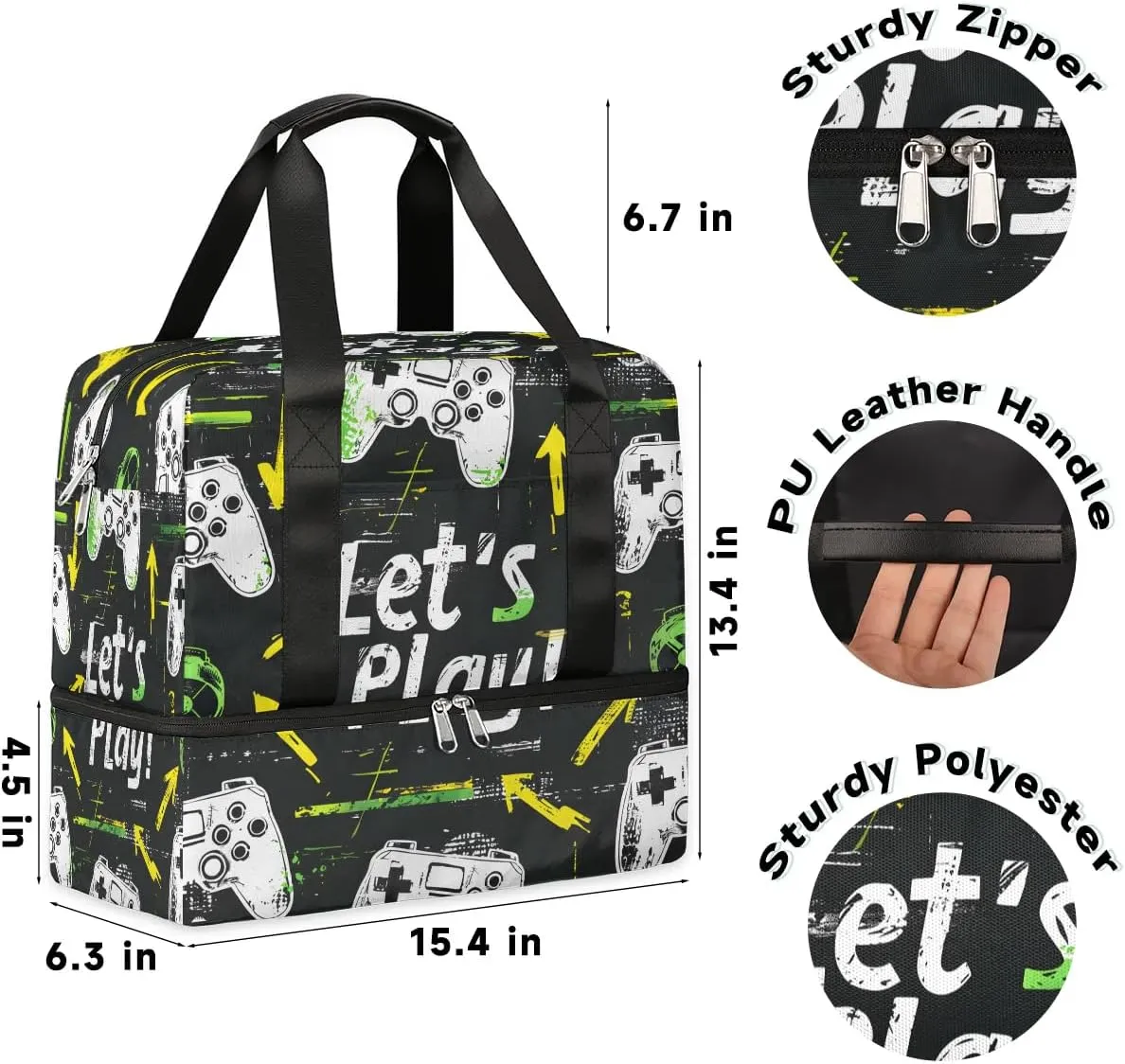 Gaming Theme Travel Duffel Bag Dry Wet Separated Sports Tote Travel Duffle Bag Gym Workout Bag Women Travel Duffel Bag for Women, Travel, Gym, Work