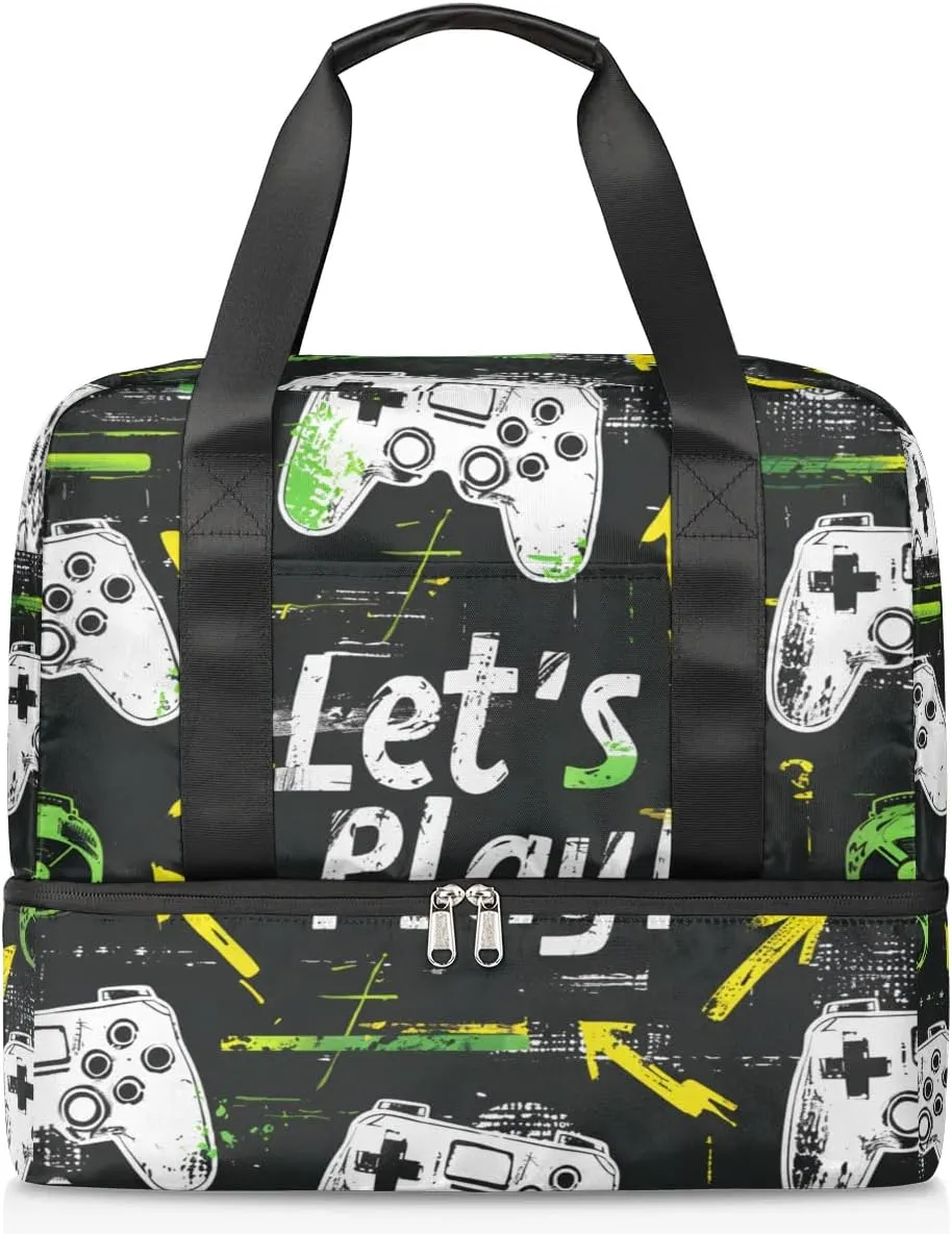 Gaming Theme Travel Duffel Bag Dry Wet Separated Sports Tote Travel Duffle Bag Gym Workout Bag Women Travel Duffel Bag for Women, Travel, Gym, Work