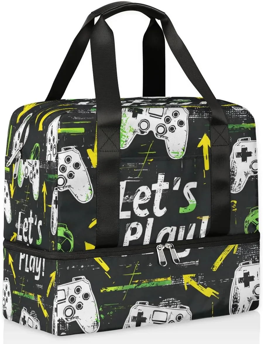 Gaming Theme Travel Duffel Bag Dry Wet Separated Sports Tote Travel Duffle Bag Gym Workout Bag Women Travel Duffel Bag for Women, Travel, Gym, Work