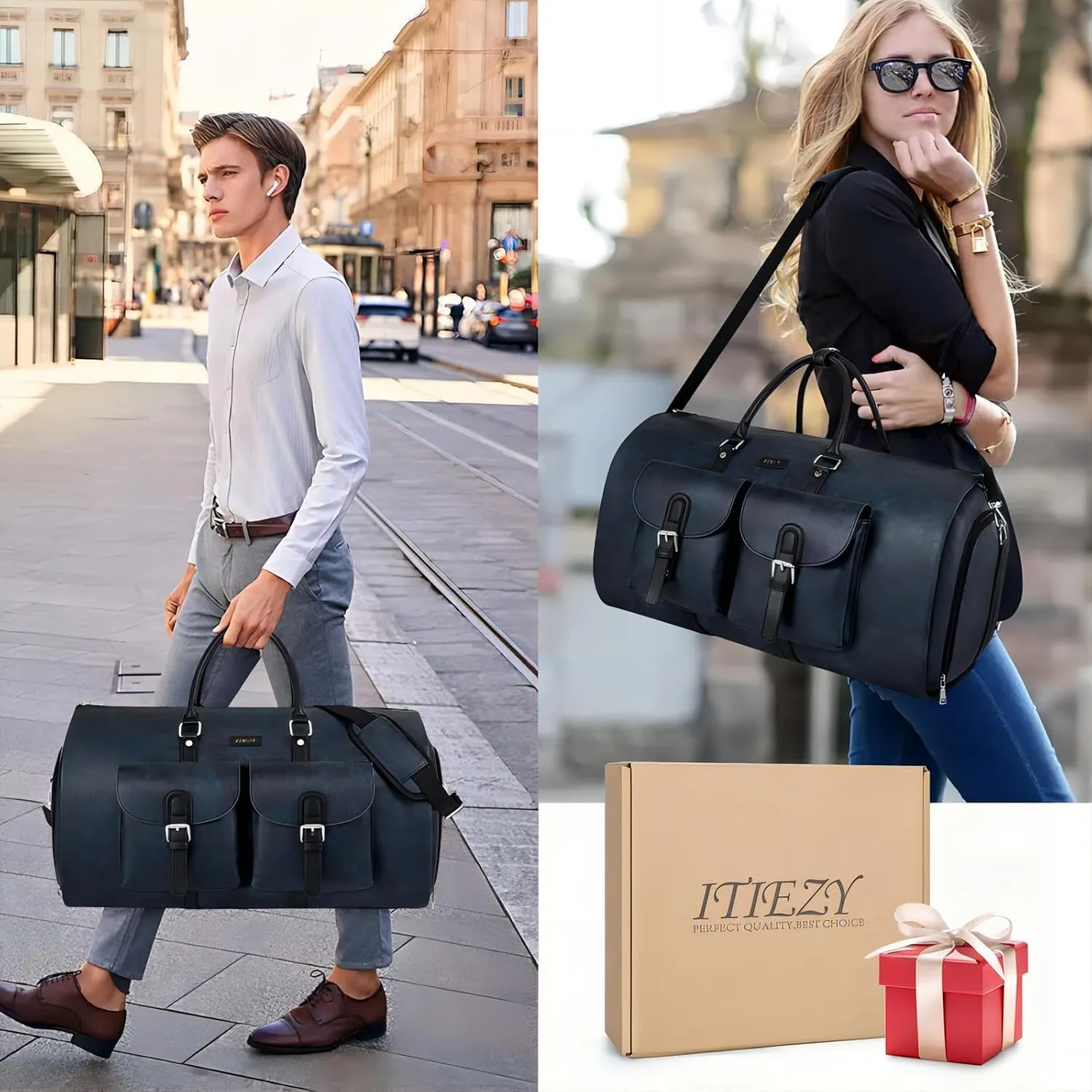 Garment Bag for Travel, Convertible Carry on Garment Duffel Bag for Men 3Pcs Weekender Bag 2 in 1 Hanging Suitcase Suit Bag