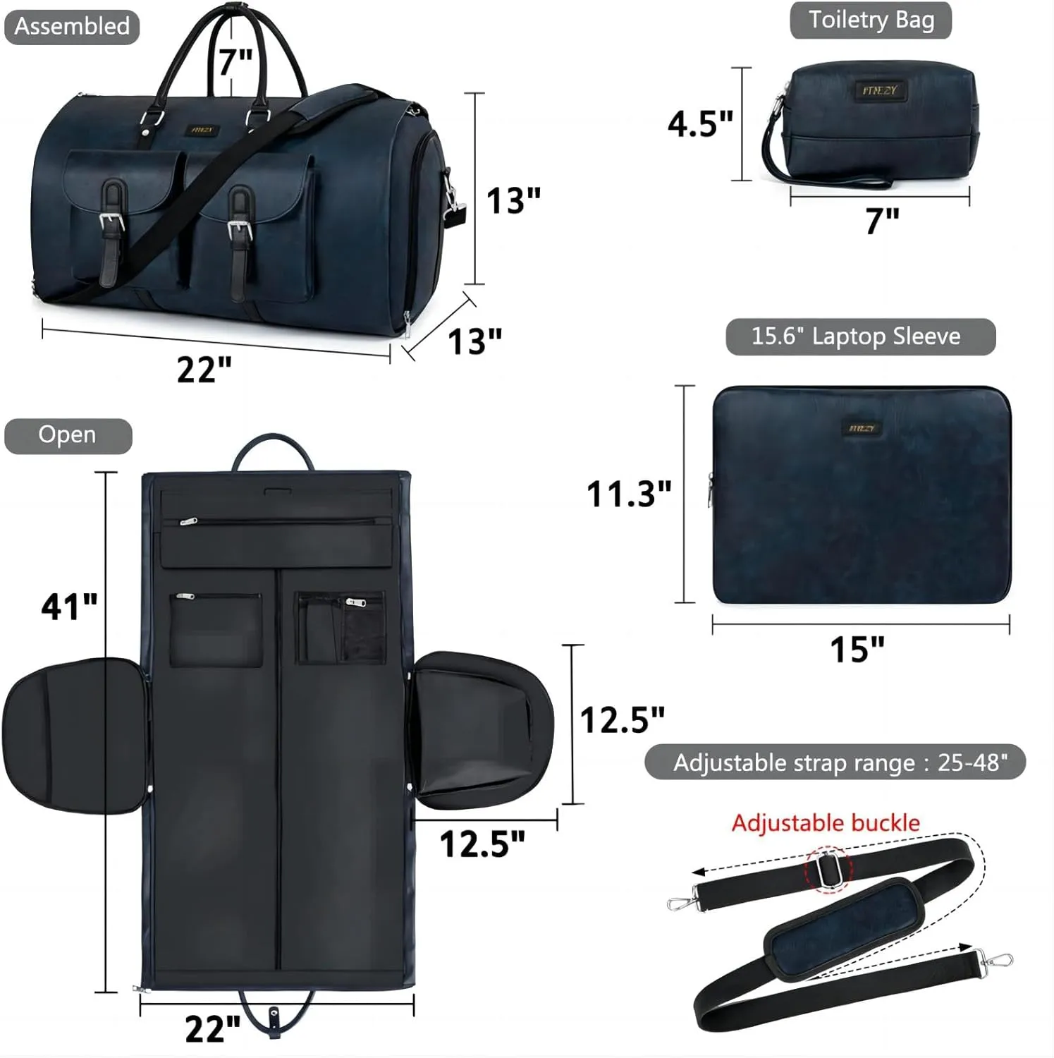 Garment Bag for Travel, Convertible Carry on Garment Duffel Bag for Men 3Pcs Weekender Bag 2 in 1 Hanging Suitcase Suit Bag