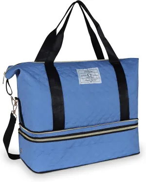 Geestock Travel Duffle Bag for Women Men, Expandable Weekender Overnight Bags with Shoes Compartment, Lightweight Carry on Personal Item Duffle Gym Bag for Travel, Airplanes, Sports (Blue)