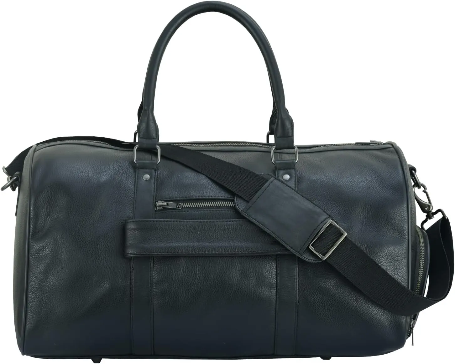 Genuine Cowhide Leather Duffel Bag - Versatile Weekender and Overnight Carry-On for Men and Women with Removable Strap & Double Handles, Black
