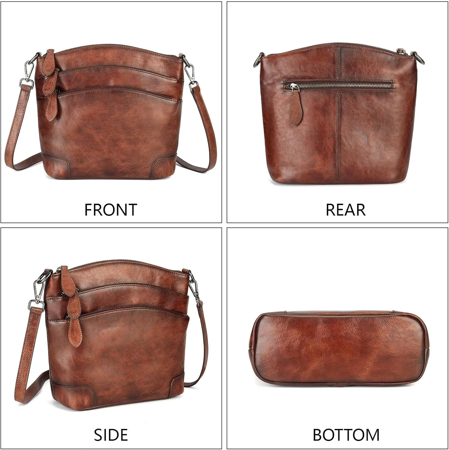 Genuine Leather Crossbody Bags for Women Vintage Purses with Zipper and Multi-Pockets Small Shoulder Satchel Bag