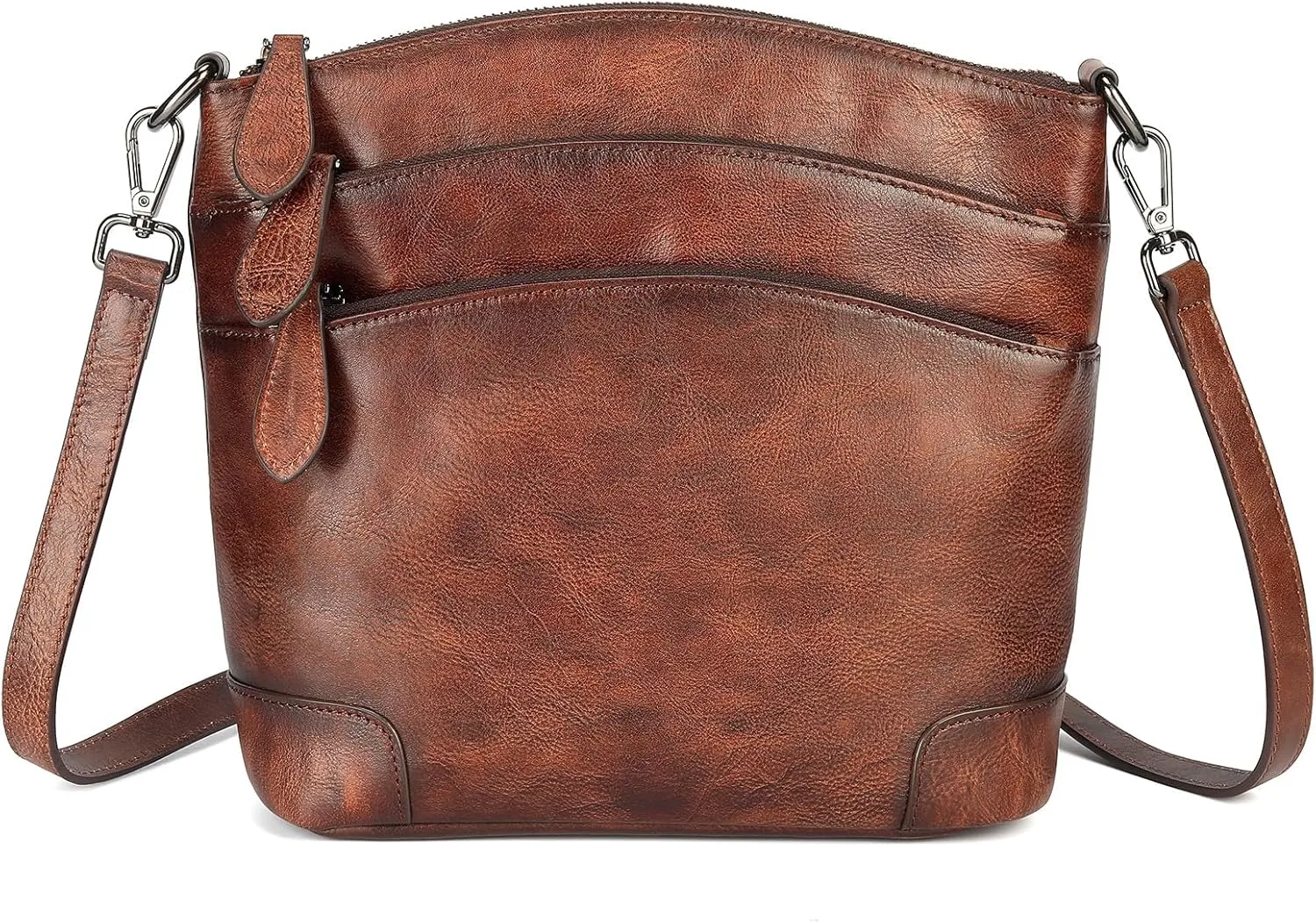 Genuine Leather Crossbody Bags for Women Vintage Purses with Zipper and Multi-Pockets Small Shoulder Satchel Bag