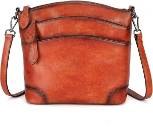 Genuine Leather Crossbody Bags for Women Vintage Purses with Zipper and Multi-Pockets Small Shoulder Satchel Bag