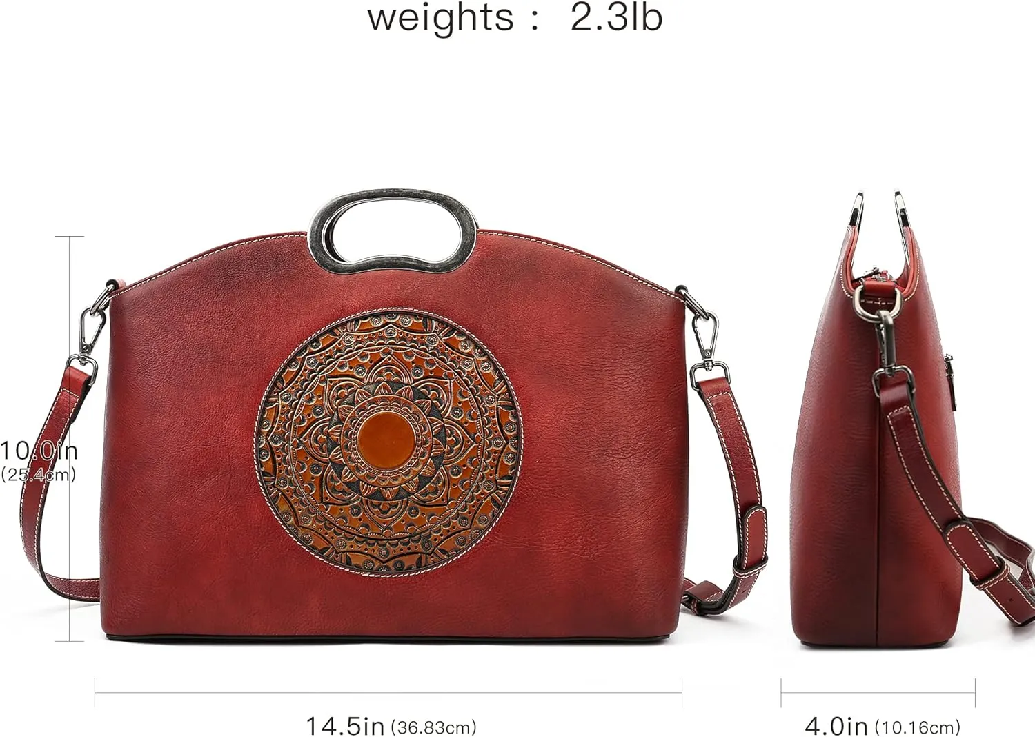 Genuine Leather Handbags for Women, Organizer Crossbody Bag Large Satchel Vintage Embossing Totem Shoulder Bag