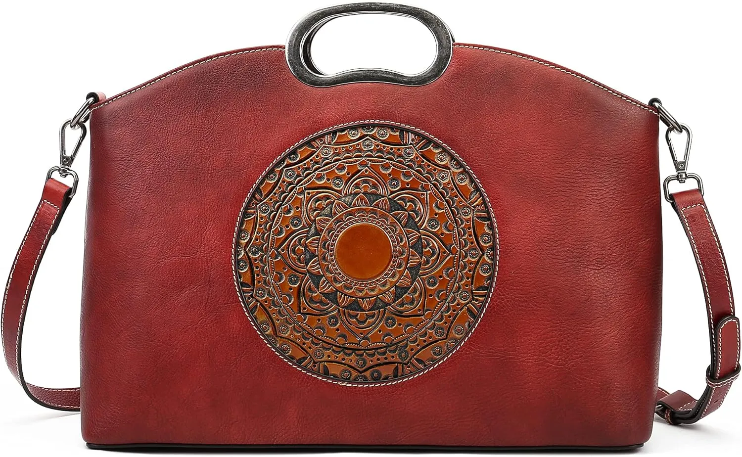 Genuine Leather Handbags for Women, Organizer Crossbody Bag Large Satchel Vintage Embossing Totem Shoulder Bag