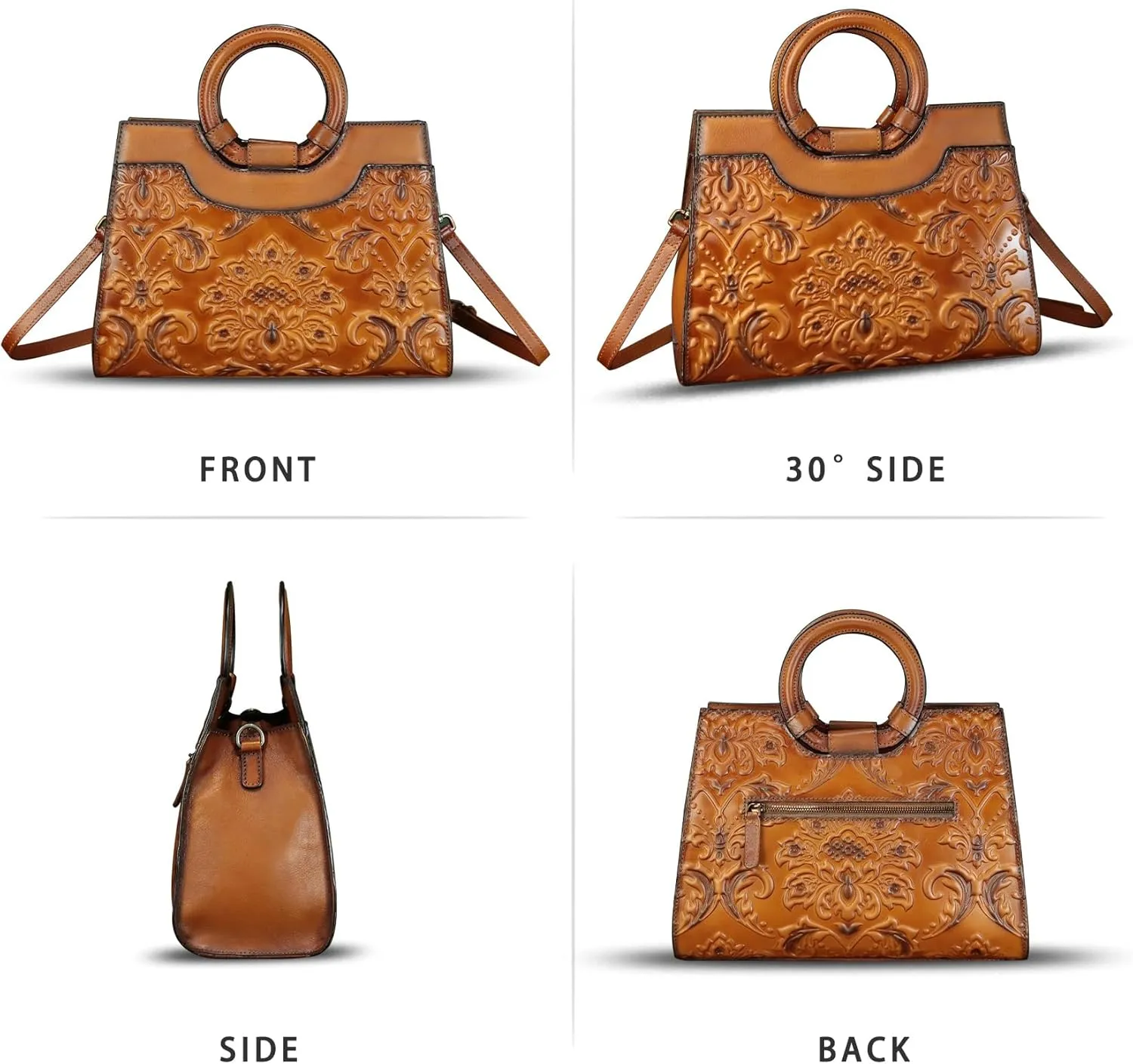 Genuine Leather Purses and Handbags for Women Vintage Embossed Leather Crossbody Shoulder Bag Satchel Top Handle Bag