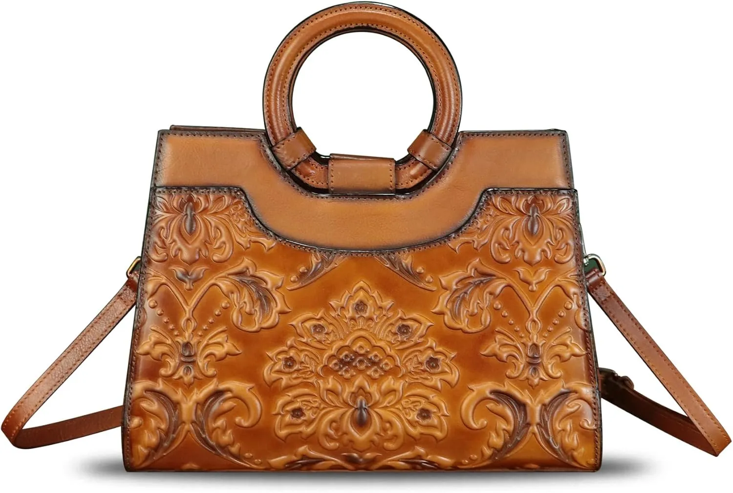Genuine Leather Purses and Handbags for Women Vintage Embossed Leather Crossbody Shoulder Bag Satchel Top Handle Bag