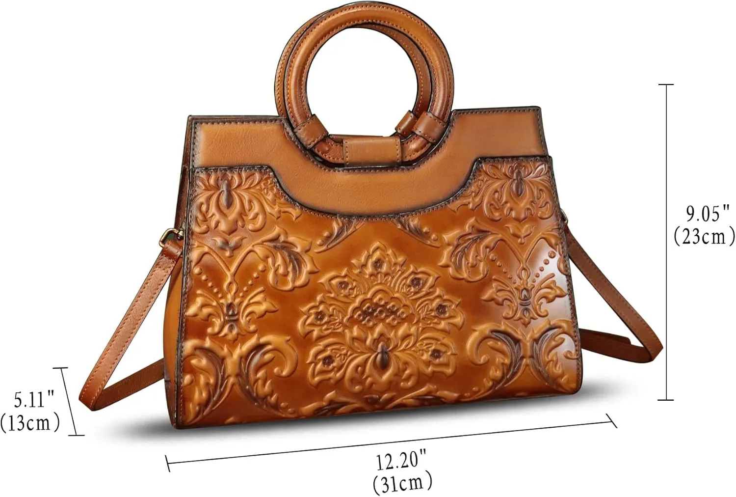 Genuine Leather Purses and Handbags for Women Vintage Embossed Leather Crossbody Shoulder Bag Satchel Top Handle Bag