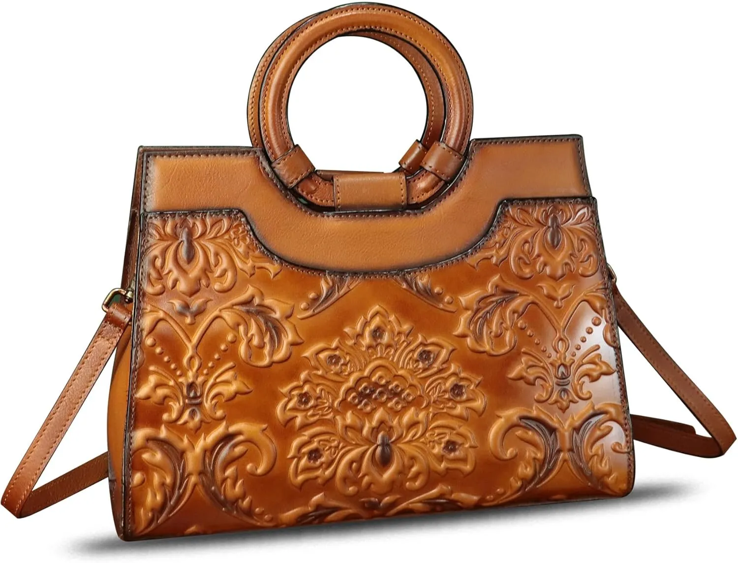 Genuine Leather Purses and Handbags for Women Vintage Embossed Leather Crossbody Shoulder Bag Satchel Top Handle Bag