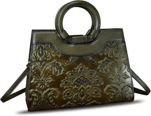 Genuine Leather Purses and Handbags for Women Vintage Embossed Leather Crossbody Shoulder Bag Satchel Top Handle Bag