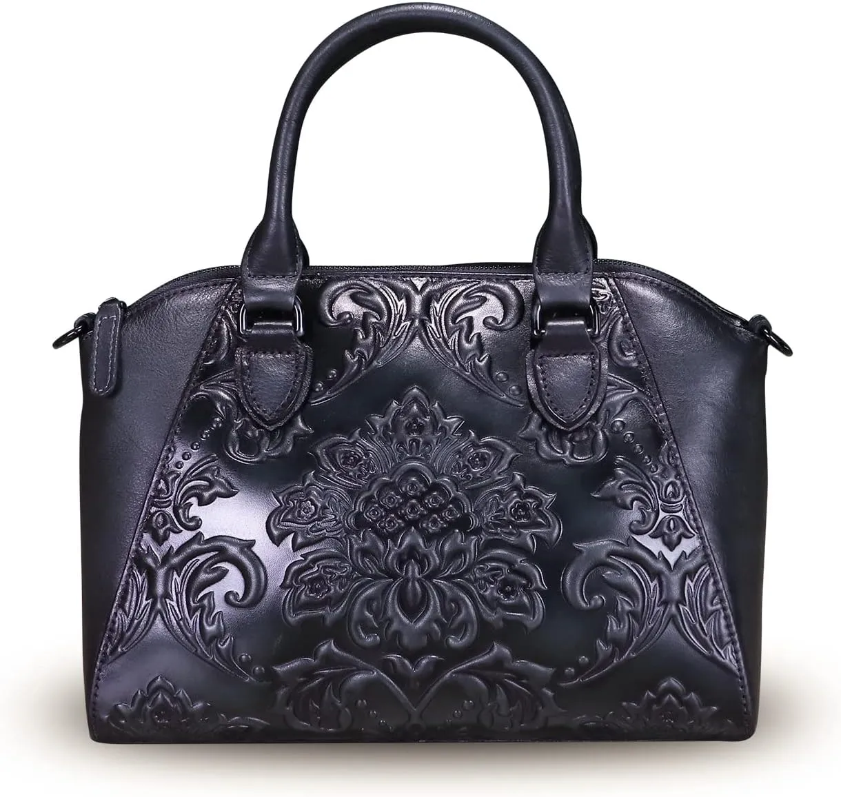 Genuine Leather Purses and Handbags for Women Vintage Embossed Leather Top Handle Bag Satchel Crossbody Shoulder Bag Strap