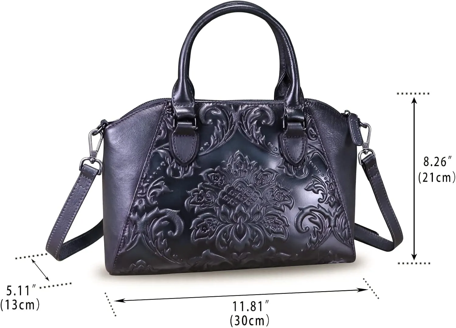 Genuine Leather Purses and Handbags for Women Vintage Embossed Leather Top Handle Bag Satchel Crossbody Shoulder Bag Strap