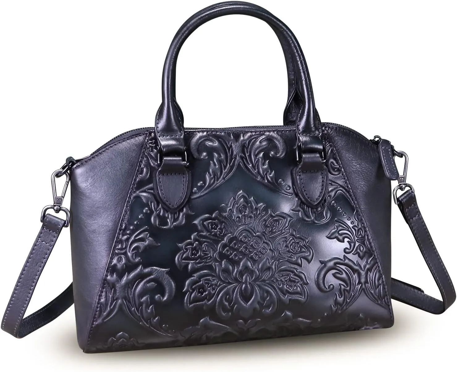 Genuine Leather Purses and Handbags for Women Vintage Embossed Leather Top Handle Bag Satchel Crossbody Shoulder Bag Strap