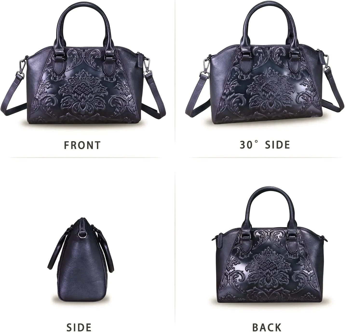 Genuine Leather Purses and Handbags for Women Vintage Embossed Leather Top Handle Bag Satchel Crossbody Shoulder Bag Strap