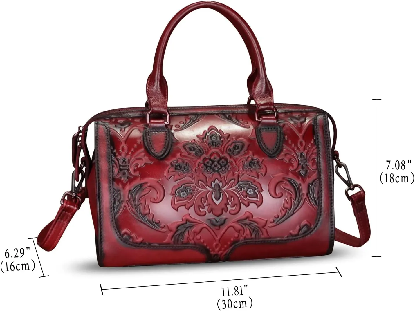 Genuine Leather Purses and Handbags for Women Vintage Embossed Leather Top Handle Crossbody Shoulder Bag Satchel Bag Strap
