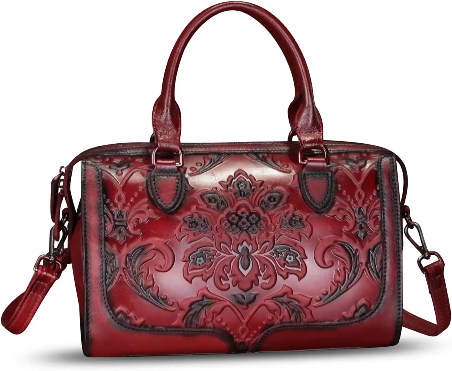 Genuine Leather Purses and Handbags for Women Vintage Embossed Leather Top Handle Crossbody Shoulder Bag Satchel Bag Strap