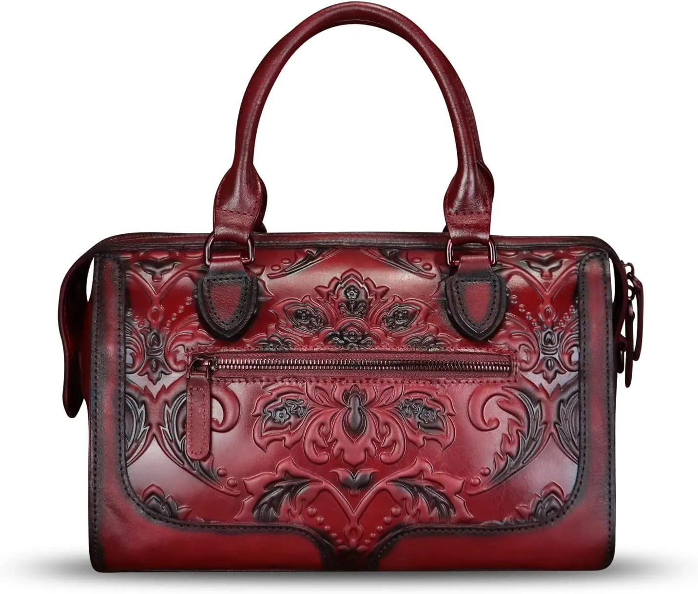 Genuine Leather Purses and Handbags for Women Vintage Embossed Leather Top Handle Crossbody Shoulder Bag Satchel Bag Strap